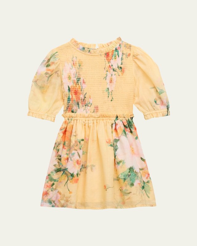 Girl's Everley Smocked Floral-Print Dress, Size 1-12